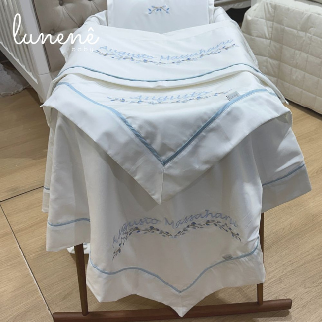 Kit Maternidade 04 Peças Lunenê Baby Ramo Azul 400 Fios 4588