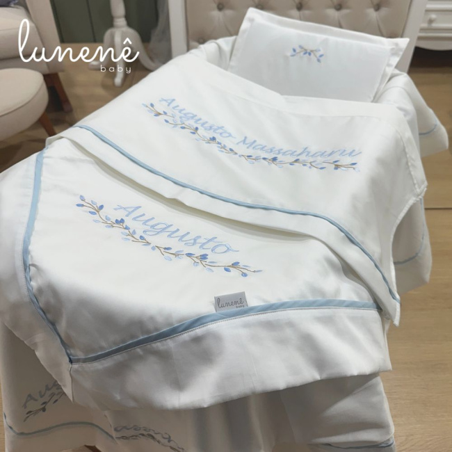 Kit Maternidade 04 Peças Lunenê Baby Ramo Azul 400 Fios 4588