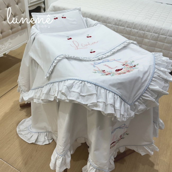 Kit Maternidade 04 Peças Personalizado Azul Xadrez 200 Fios 4599