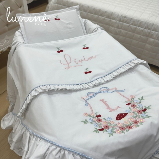 Kit Maternidade 04 Peças Personalizado Azul Xadrez 200 Fios 4599