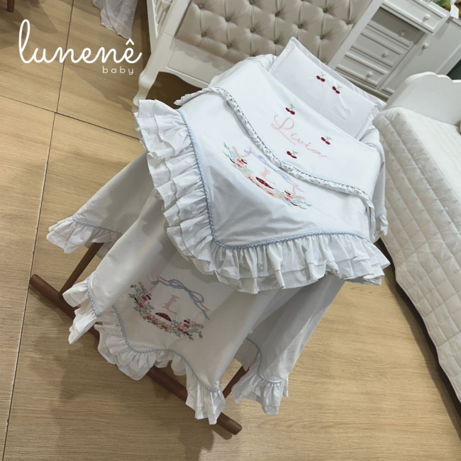 Kit Maternidade 04 Peças Personalizado Azul Xadrez 200 Fios 4599