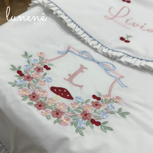 Kit Maternidade 04 Peças Personalizado Azul Xadrez 200 Fios 4599