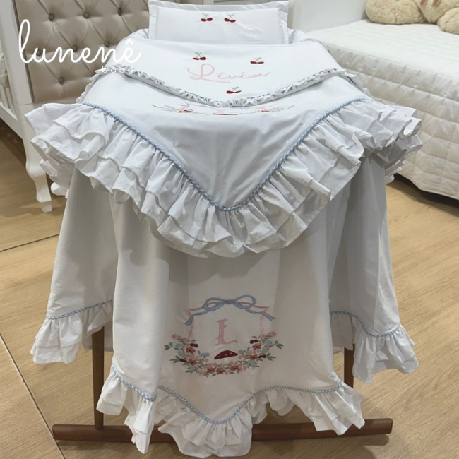 Kit Maternidade 04 Peças Personalizado Azul Xadrez 200 Fios 4599