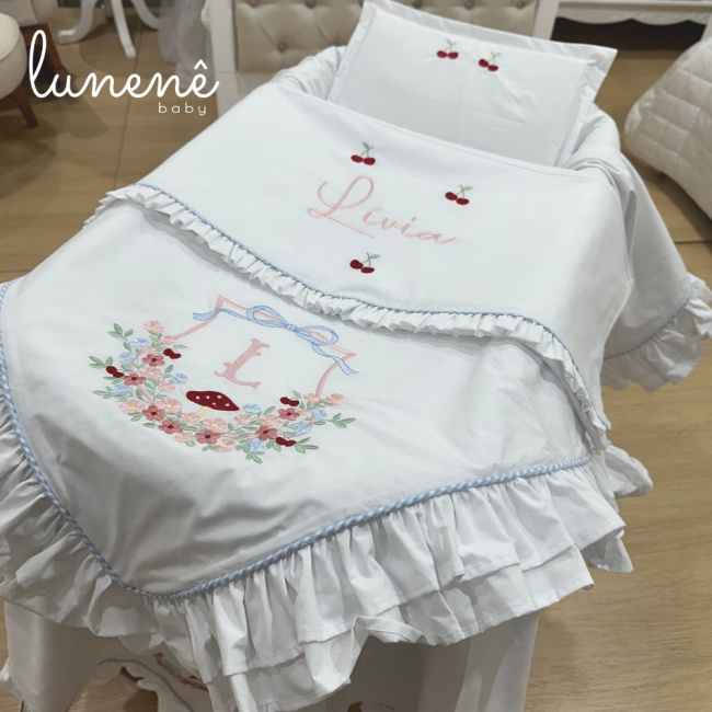 Kit Maternidade 04 Peças Personalizado Azul Xadrez 200 Fios 4599