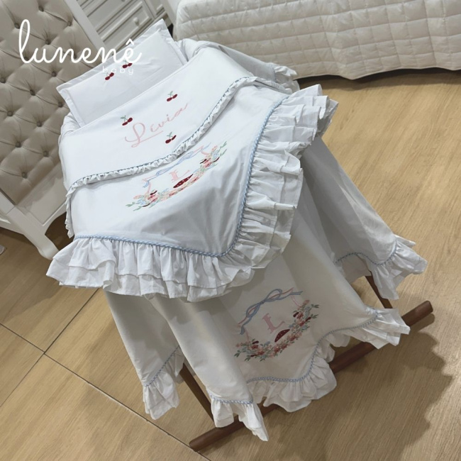 Kit Maternidade 04 Peças Personalizado Azul Xadrez 200 Fios 4599