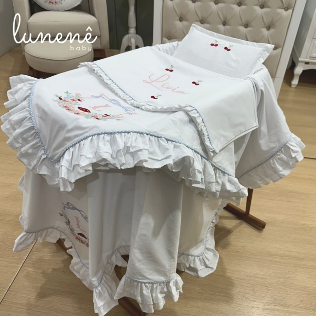 Kit Maternidade 04 Peças Personalizado Azul Xadrez 200 Fios 4599