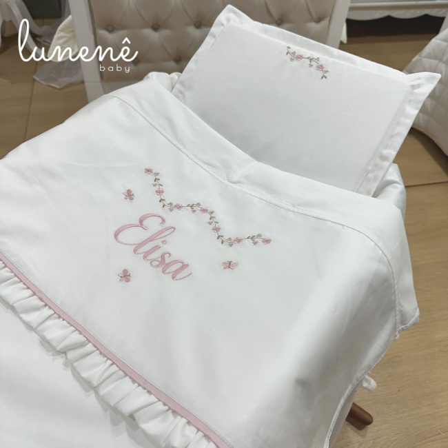 Kit Maternidade 04 Peças Personalizado com nome Elisa 200 Fios