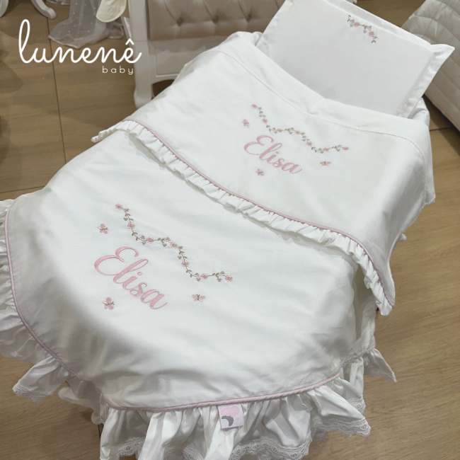 Kit Maternidade 04 Peças Personalizado com nome Elisa 200 Fios