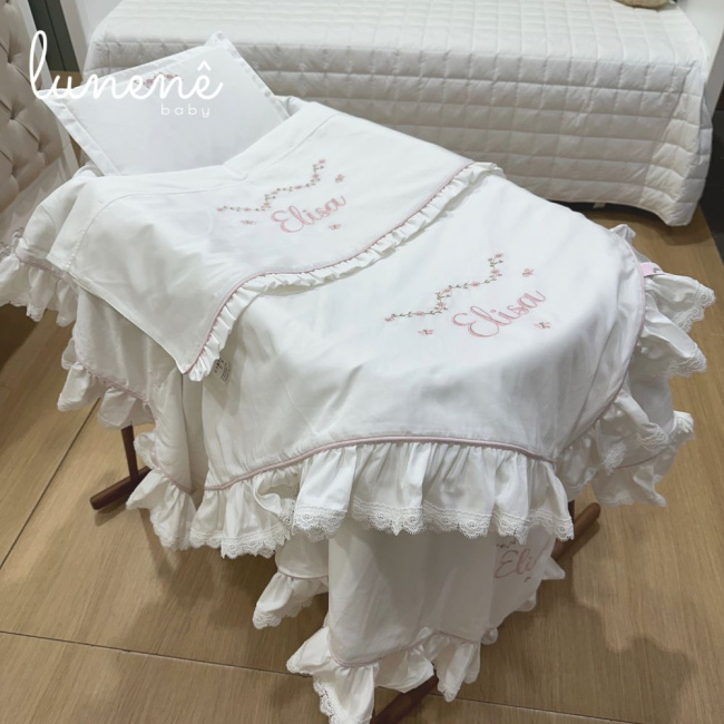 Kit Maternidade 04 Peças Personalizado com nome Elisa 200 Fios