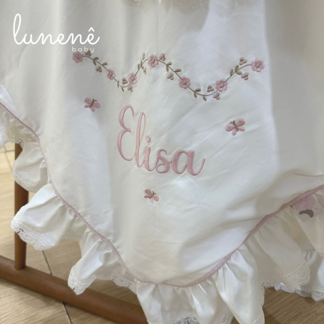 Kit Maternidade 04 Peças Personalizado com nome Elisa 200 Fios