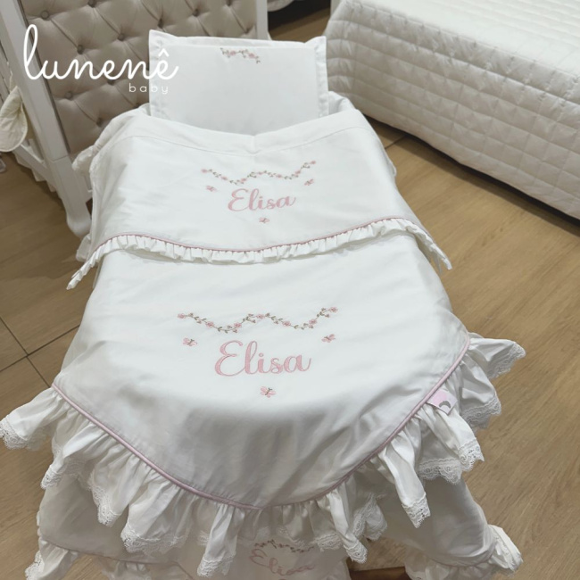 Kit Maternidade 04 Peças Personalizado com nome Elisa 200 Fios