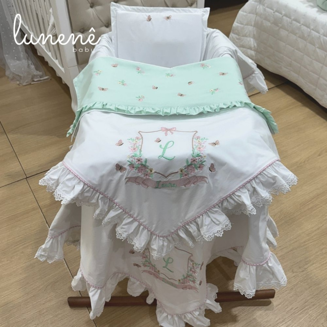 Kit Maternidade 04 Peças Personalizado Jardim Encantado 200 Fios 4587