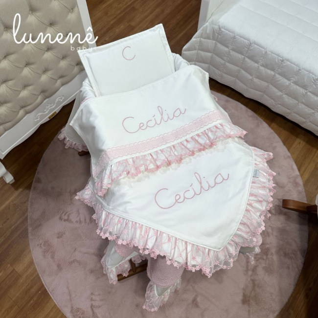Kit Maternidade 05 Peças Lunenê Baby Casteli Rosa 400 Fios 4583