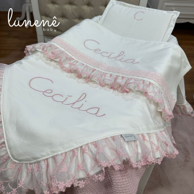 Kit Maternidade 05 Peças Lunenê Baby Casteli Rosa 400 Fios 4583