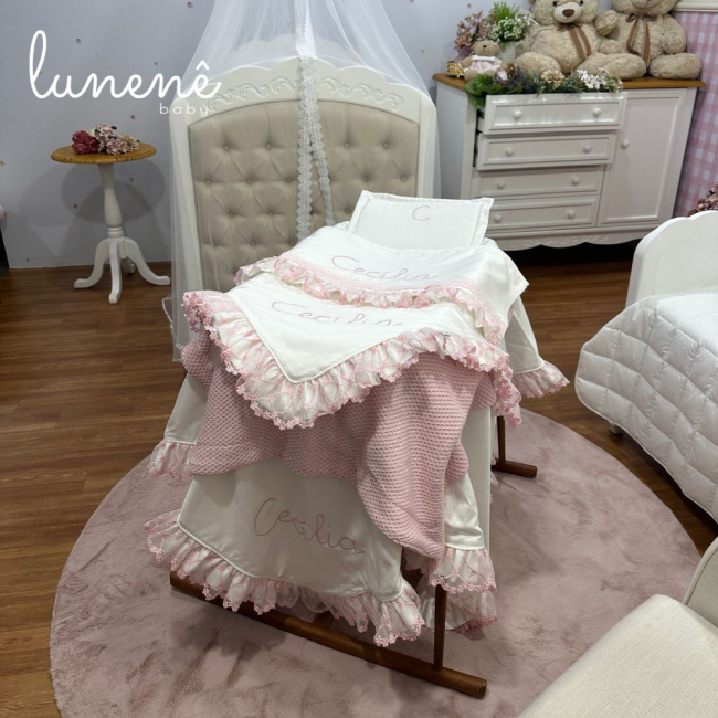Kit Maternidade 05 Peças Lunenê Baby Casteli Rosa 400 Fios 4583