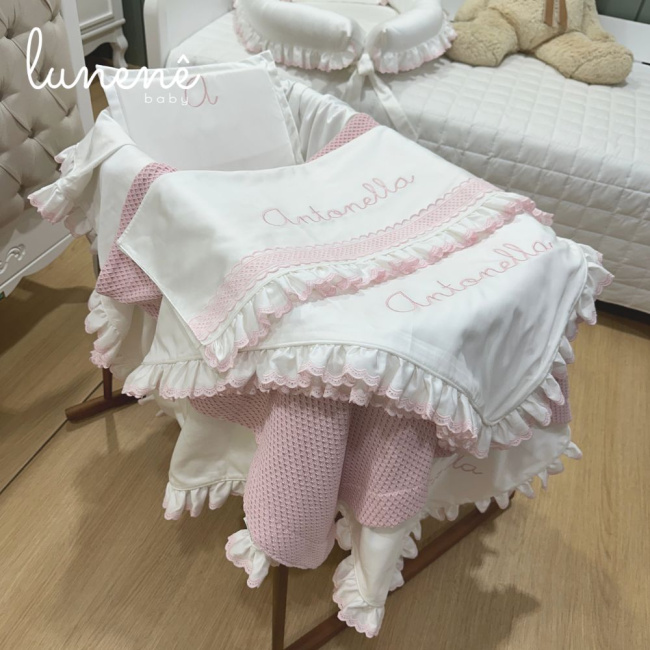 Kit Maternidade 05 Peças Lunenê Baby Castelli Rosa 400 Fios 4583