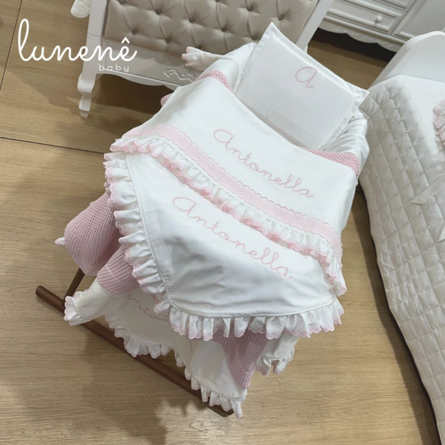 Kit Maternidade 05 Peças Lunenê Baby Castelli Rosa 400 Fios 4583