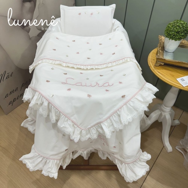 Kit Maternidade Personalizado 04 Peças Borboletas Rose Laura com Nome do Bebê