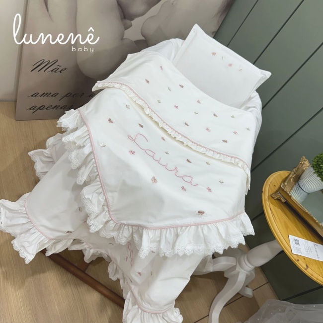 Kit Maternidade Personalizado 04 Peças Borboletas Rose Laura com Nome do Bebê
