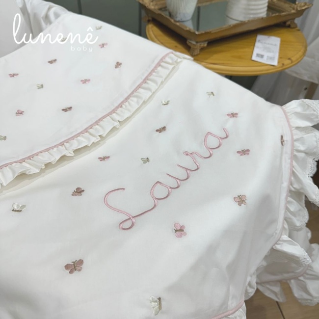 Kit Maternidade Personalizado 04 Peças Borboletas Rose Laura com Nome do Bebê