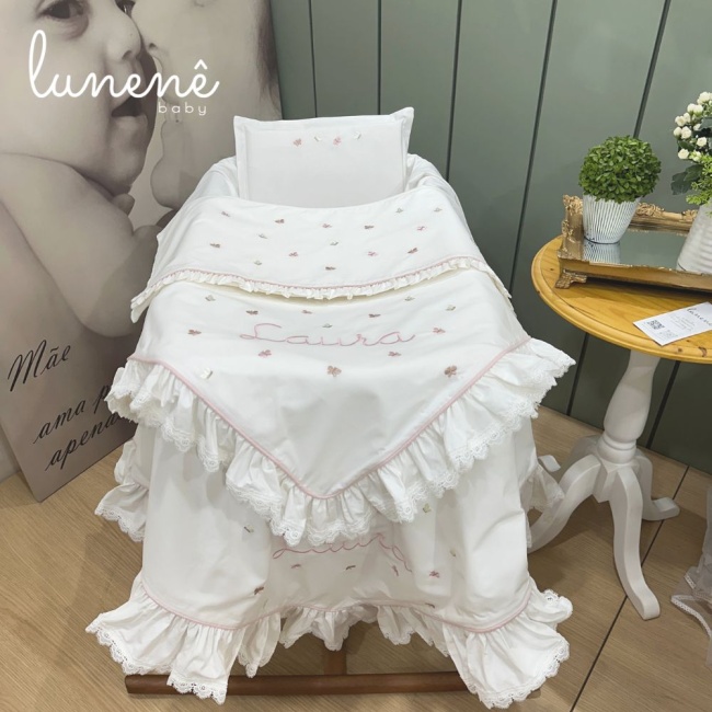 Kit Maternidade Personalizado 04 Peças Borboletas Rose Laura com Nome do Bebê