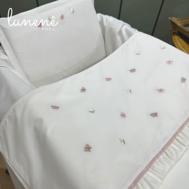 Kit Maternidade Personalizado 04 Peças Borboletas Rose Laura com Nome do Bebê