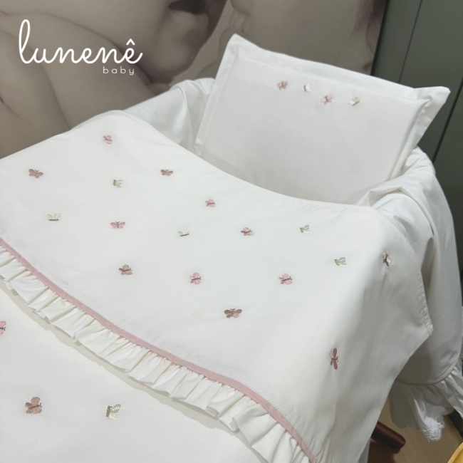 Kit Maternidade Personalizado 04 Peças Borboletas Rose Laura com Nome do Bebê