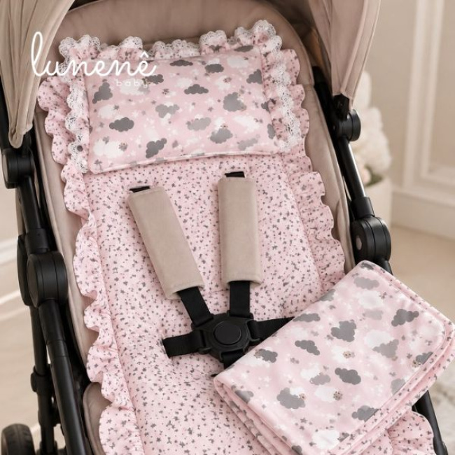 Kit Passeio Colchonete para Carrinho de Bebê Ovelhinha Rosa