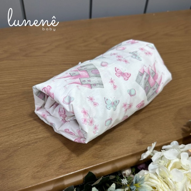 Lençol de Berço 02 Peças Estampa Princesa + Travesseiro Anti Sufocante