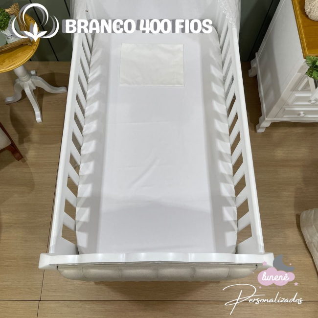 Lençol de Berço 02 Peças Percal de Algodão Branco 400 Fios