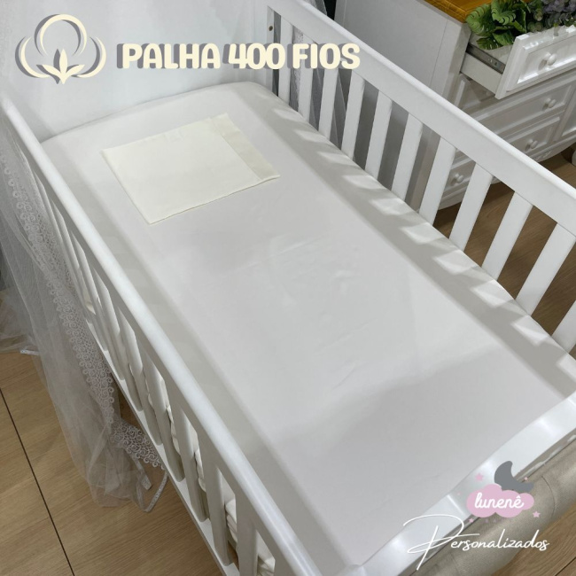 Lençol de Berço 02 Peças Percal de Algodão Palha 400 Fios