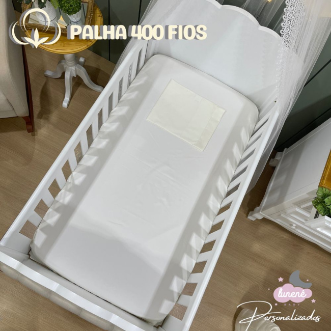 Lençol de Berço 02 Peças Percal de Algodão Palha 400 Fios