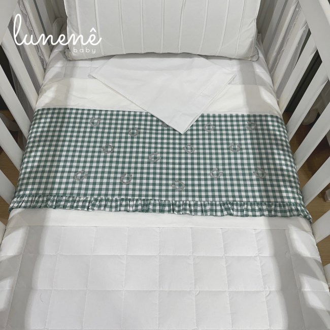 Lençol de Berço 03 Peças Cavalinho Xadrez Verde 200 Fios