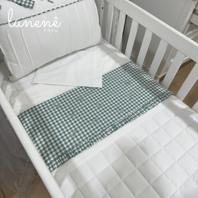 Lençol de Berço 03 Peças Cavalinho Xadrez Verde 200 Fios