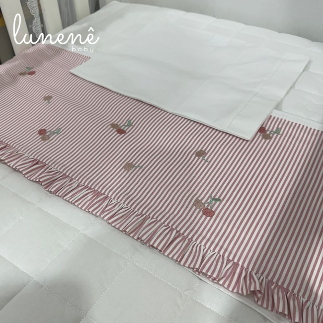 Lençol de Berço 03 Peças Cerejinha Rose 200 Fios 4568