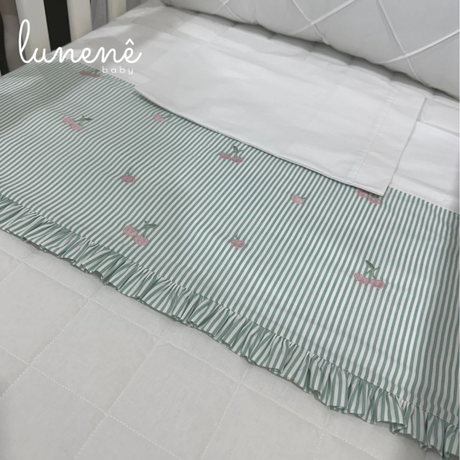 Lençol de Berço 03 Peças Cerejinha Verde 200 Fios 4574