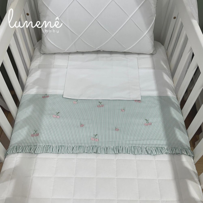 Lençol de Berço 03 Peças Cerejinha Verde 200 Fios 4574