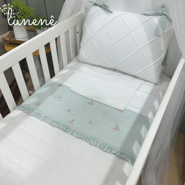 Lençol de Berço 03 Peças Cerejinha Verde 200 Fios 4574