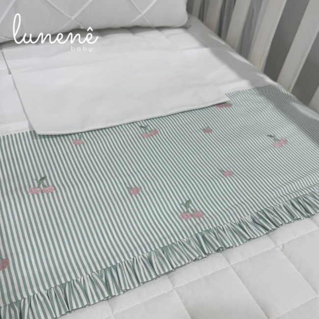 Lençol de Berço 03 Peças Cerejinha Verde 200 Fios 4574