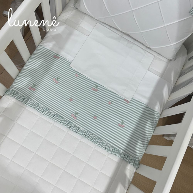 Lençol de Berço 03 Peças Cerejinha Verde 200 Fios 4574