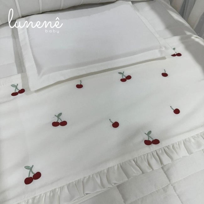 Lençol de Berço 03 Peças Cerejinha Vermelha 400 Fios 4372