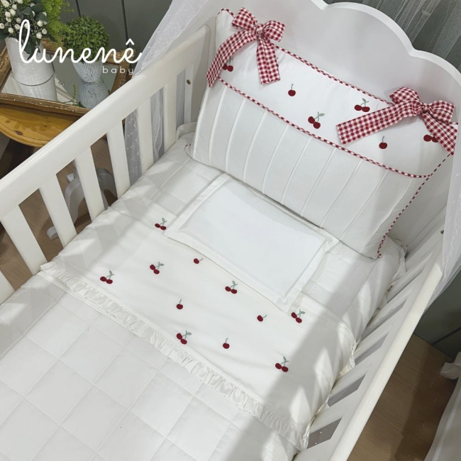 Lençol de Berço 03 Peças Cerejinha Vermelha 400 Fios 4372
