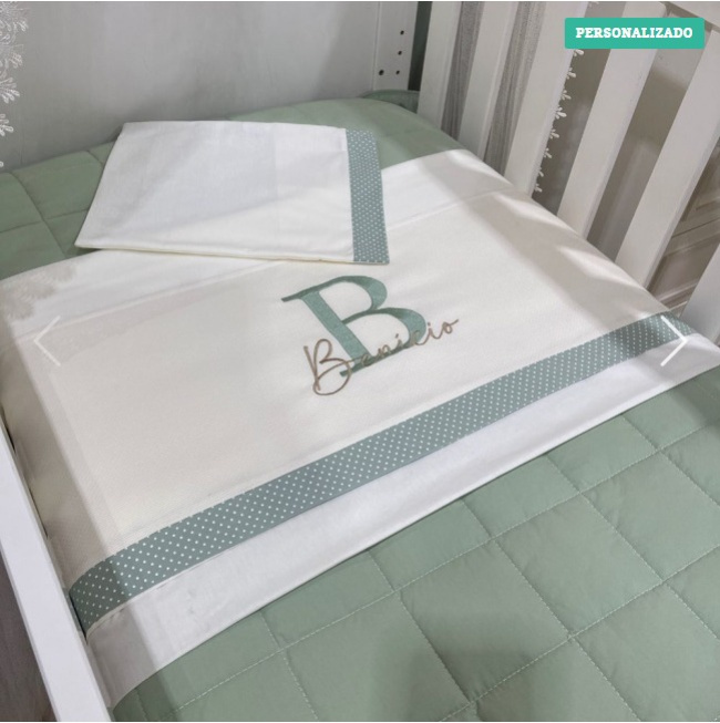 Lençol de Berço 03 Peças Lunenê Baby 140 Fios com Nome Benício 4114