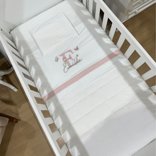 Lençol de Berço 03 Peças Lunenê Baby Borboletas com o Nome Emília