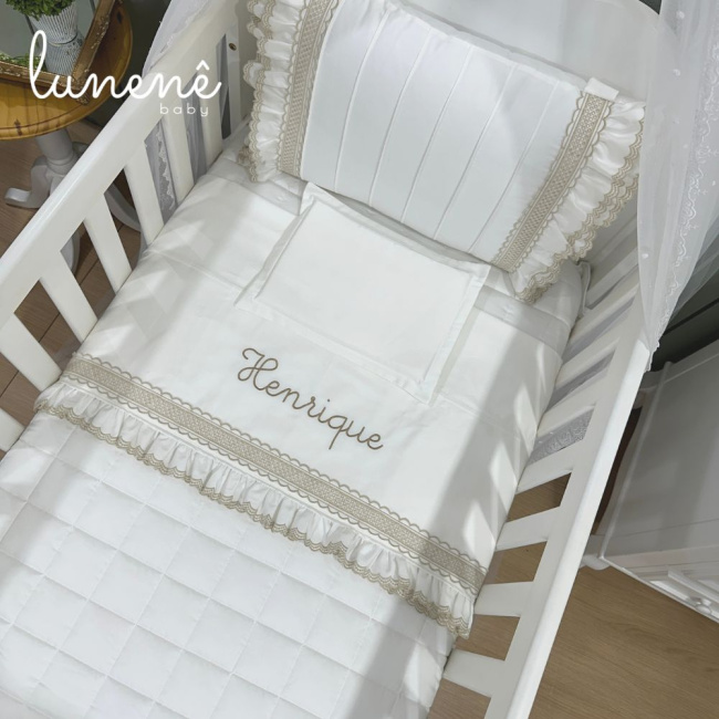 Lençol de Berço 03 Peças Lunenê Baby Castelli Caqui 400 Fios 4579