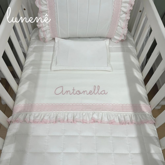 Lençol de Berço 03 Peças Lunenê Baby Castelli Rosa 400 Fios 4583