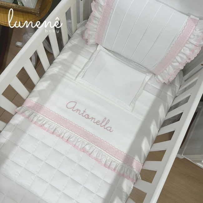 Lençol de Berço 03 Peças Lunenê Baby Castelli Rosa 400 Fios 4583
