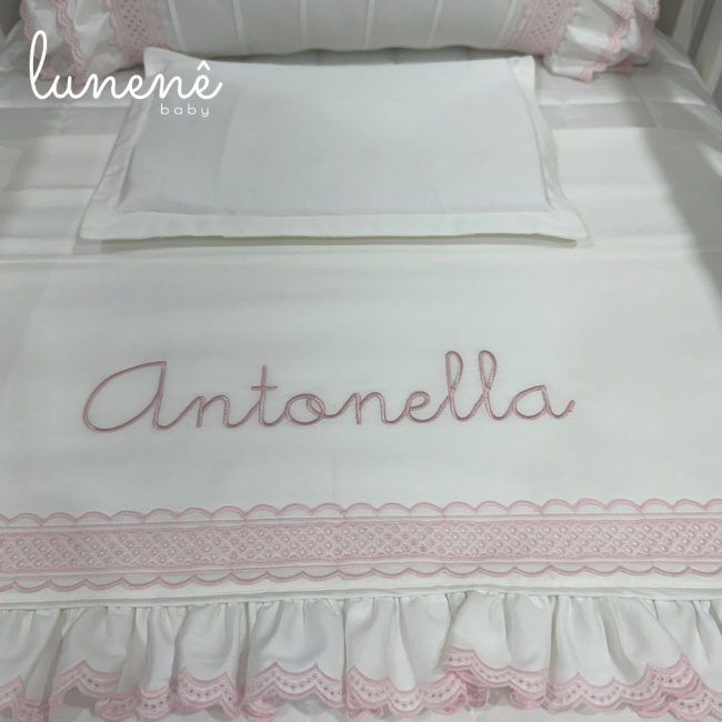 Lençol de Berço 03 Peças Lunenê Baby Castelli Rosa 400 Fios 4583