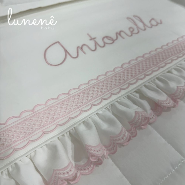 Lençol de Berço 03 Peças Lunenê Baby Castelli Rosa 400 Fios 4583