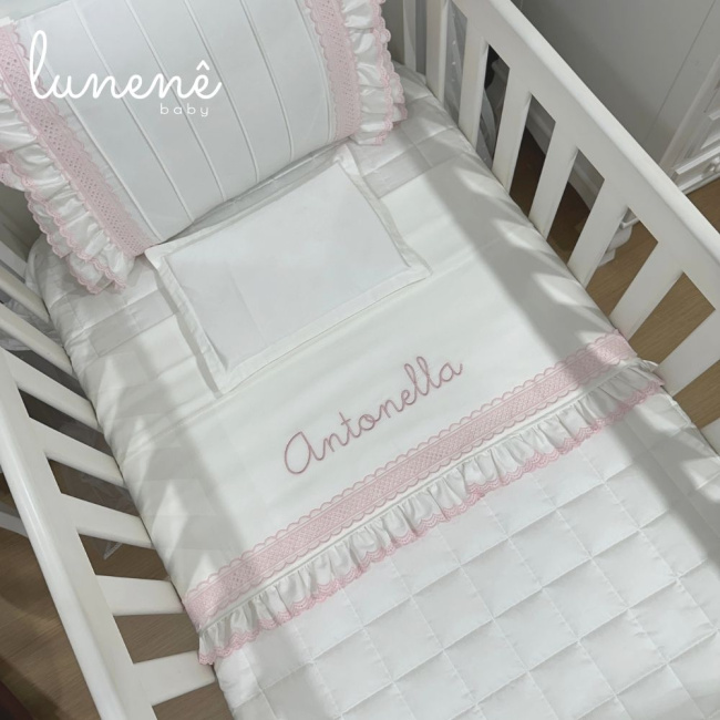 Lençol de Berço 03 Peças Lunenê Baby Castelli Rosa 400 Fios 4583